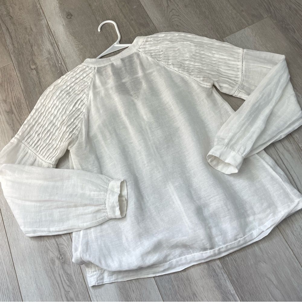 Free People Top linen cotton pintuck sheer long sleeve womens White small boho - Picture 4 of 7